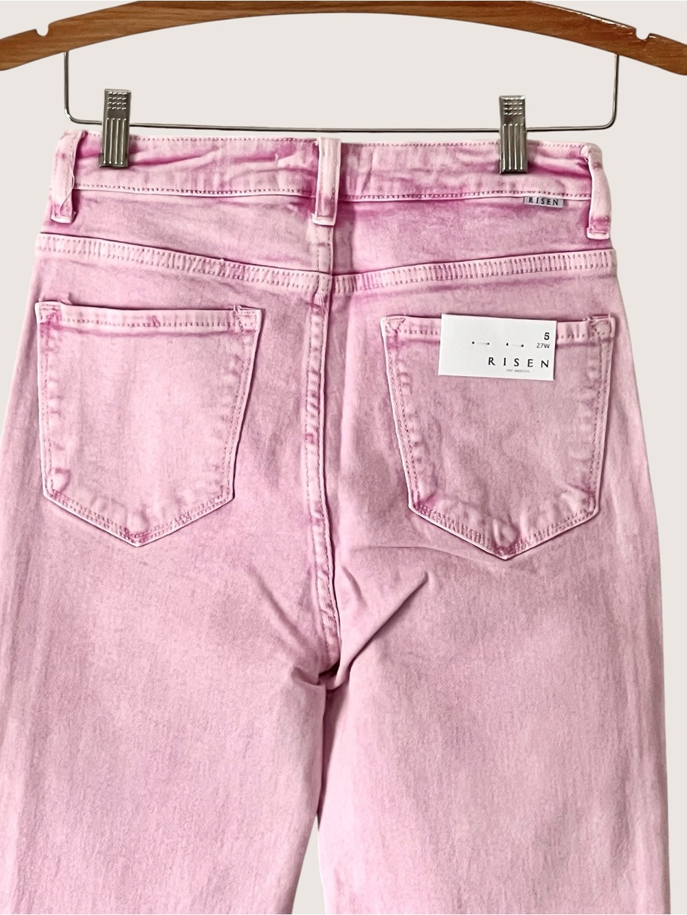 Risen Acid Pink High-Rise Straight Leg Jeans with Raw Hem - Picture 10 of 12